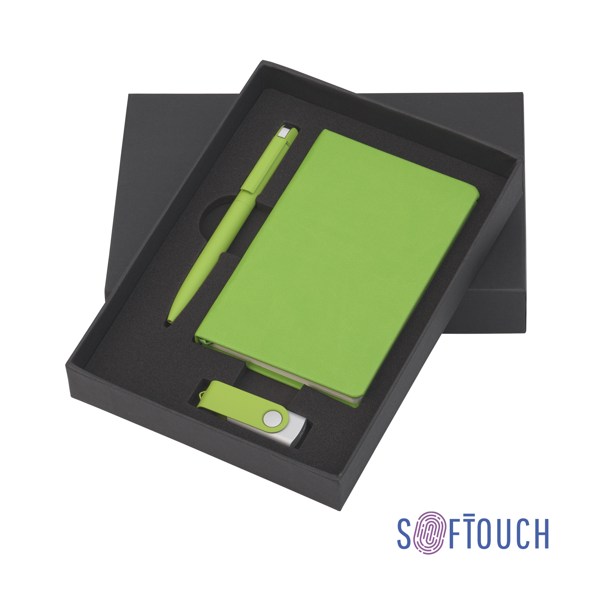 Набор подарочный "Сорренто" с блокнотом А6, покрытие soft touch, зеленое яблоко#, зеленый, металл/пластик/искусственная кожа/soft touch