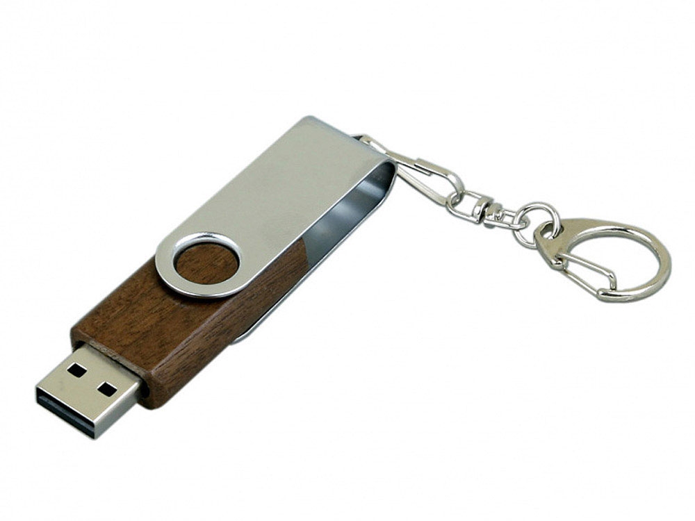 USB 3.0- флешка промо на 64 Гб с поворотным механизмом, коричневый, серебристый, дерево, металл