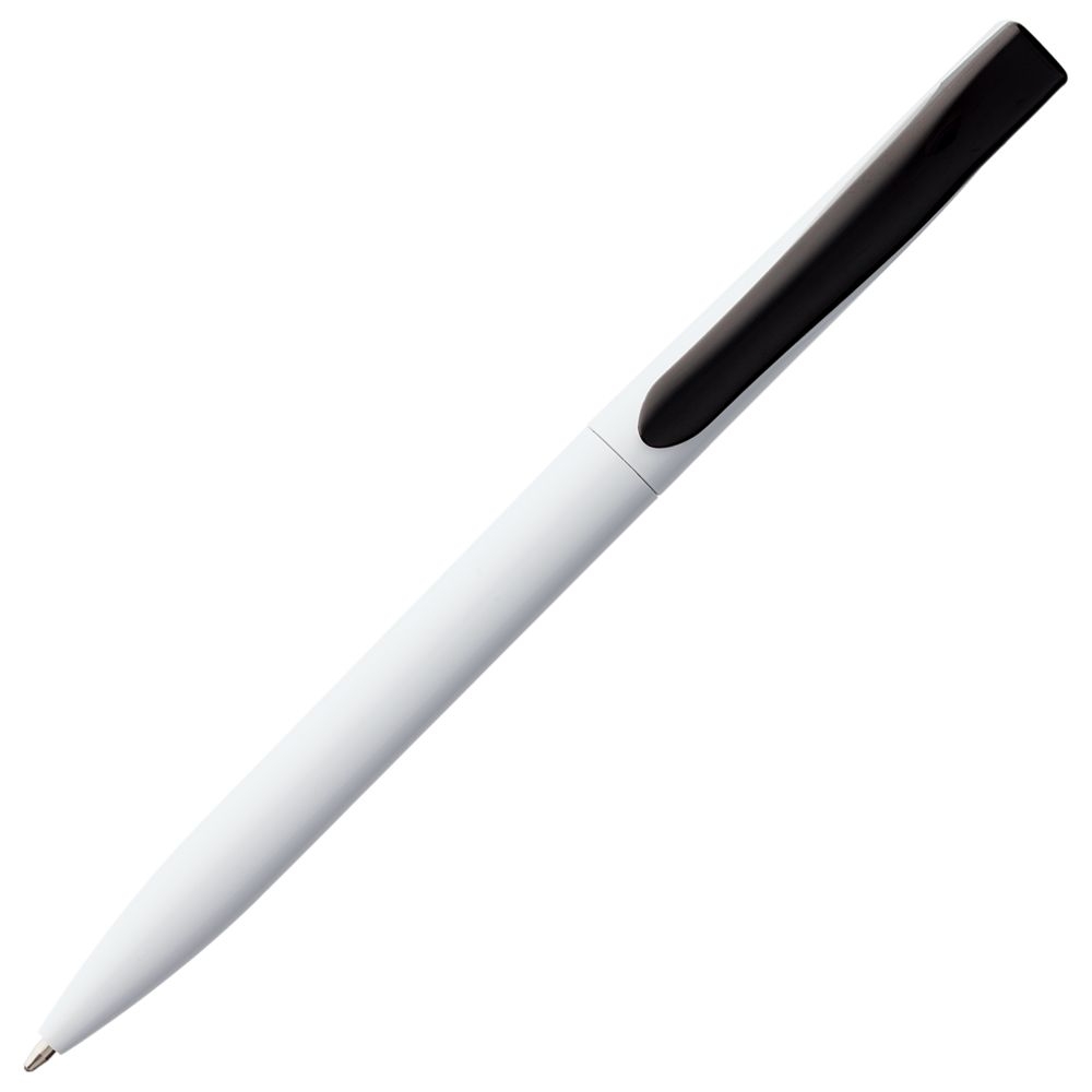 Ручка шариковая Pin, белая с черным, черный, белый, пластик