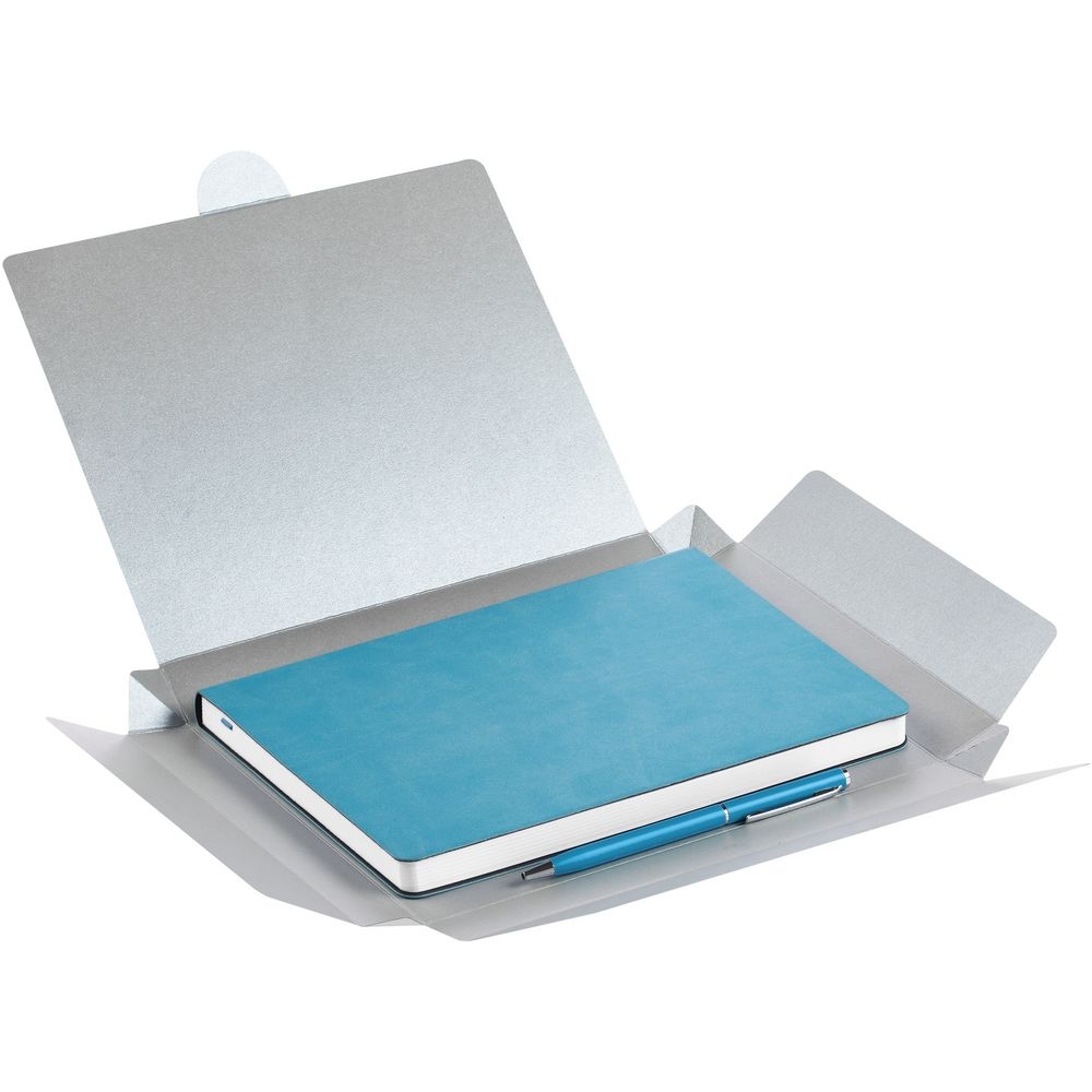 Набор Romano, голубой, голубой, ежедневник - искусственная кожа; ручка - металл; коробка - картон