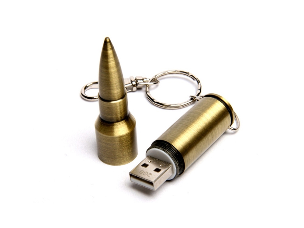 USB 2.0- флешка на 64 Гб в виде патрона от АК-47, бронзовый, металл