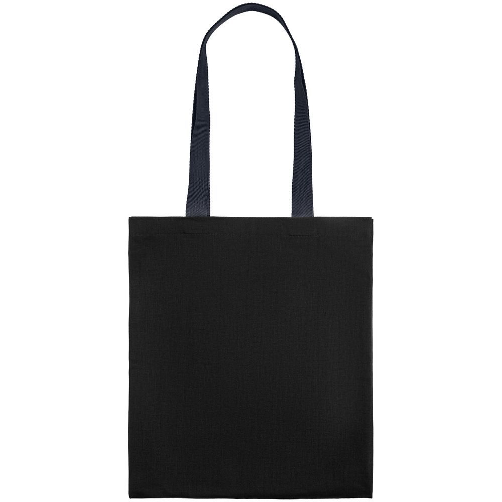 Холщовая сумка BrighTone, черная с темно-синими ручками, черный, сумка - хлопок, 240 г/м²; ручки - полиэстер