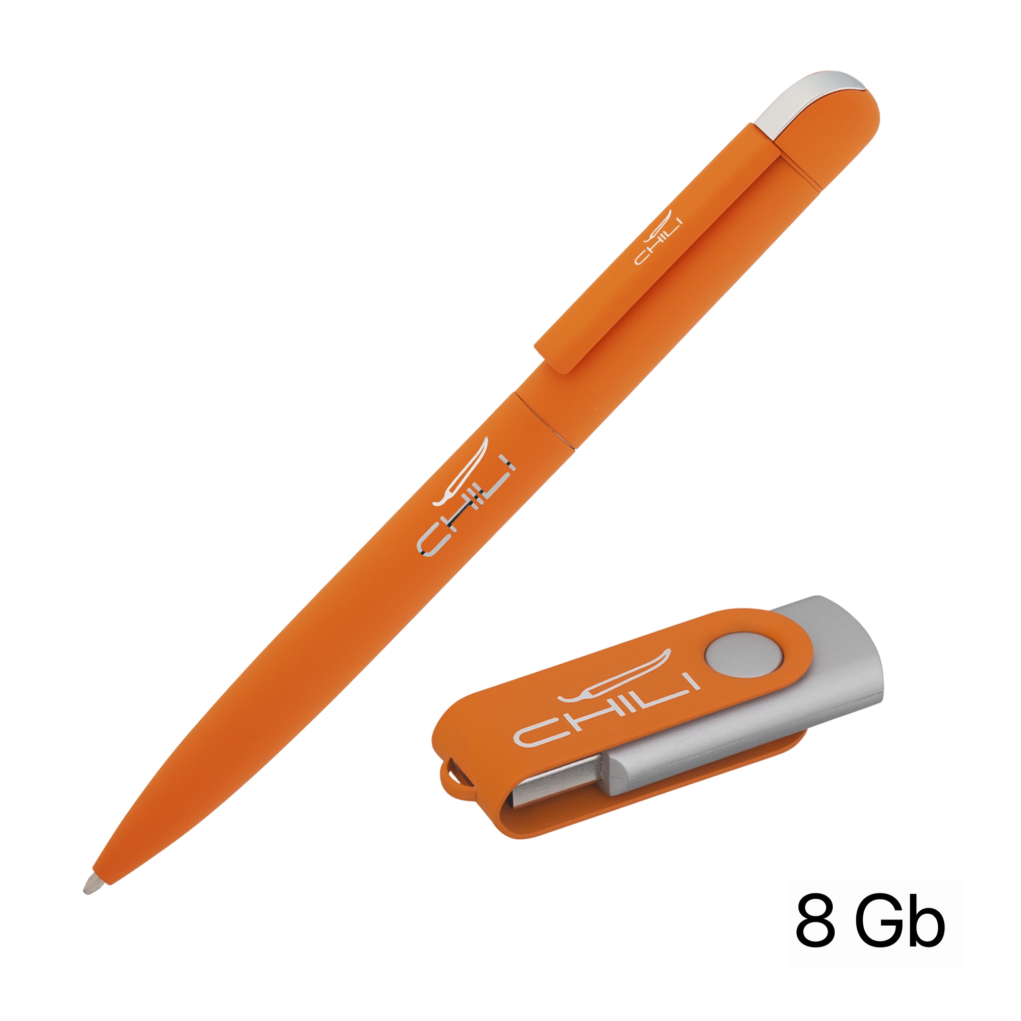 Набор ручка + флеш-карта 8 Гб в футляре, покрытие soft touch, оранжевый, металл/soft touch