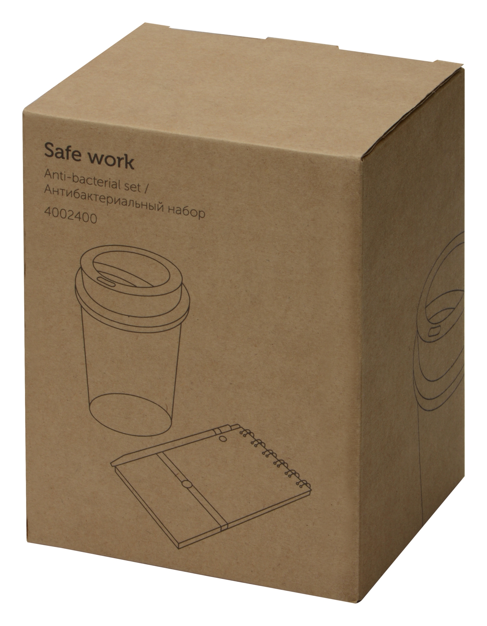 Антибактериальный набор с блокнотом и стаканом «Safe work», белый, пластик
