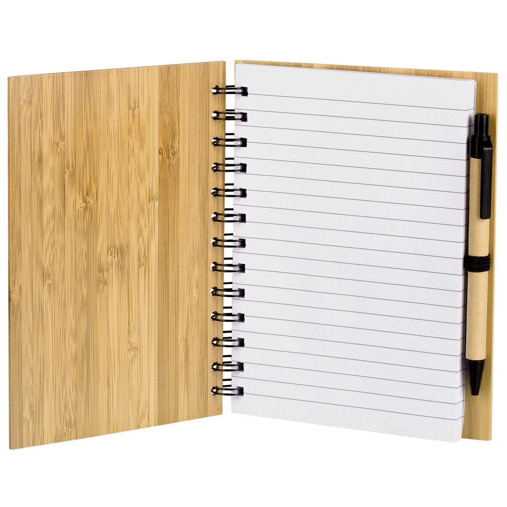 Блокнот на кольцах Bambook с шариковой ручкой, блокнот - бамбук; ручка - пластик; картон