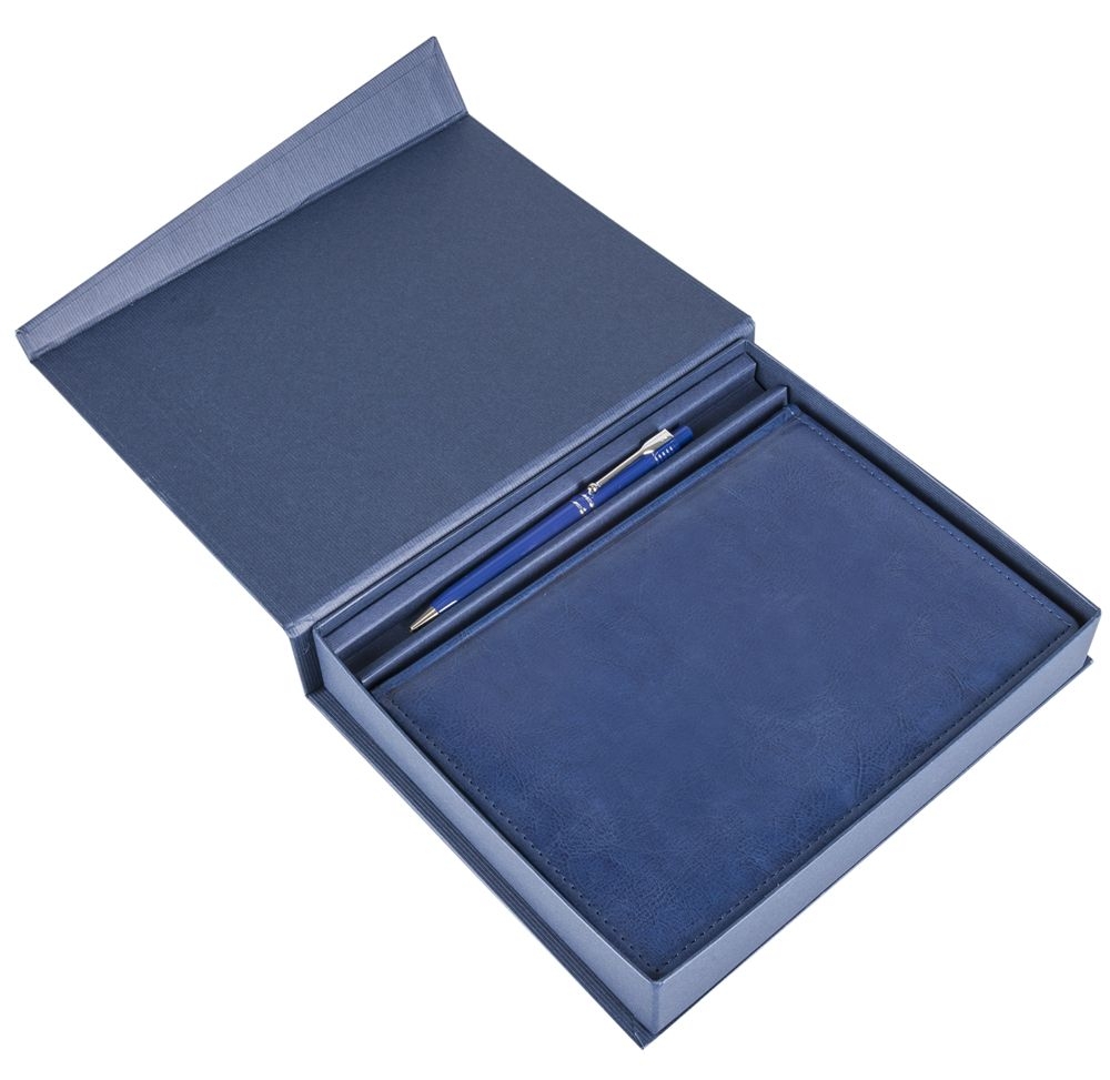 Коробка Duo под ежедневник и ручку, синяя, синий, картон
