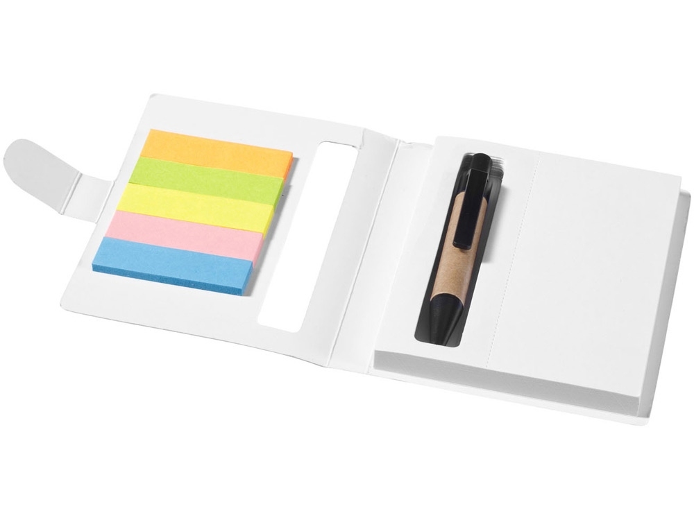 Набор стикеров «Reveal» с ручкой и блокнотом А7, белый, картон