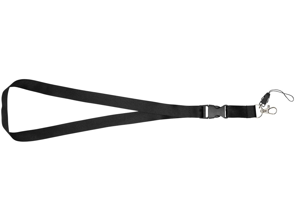 Шнурок «Sagan» с отстегивающейся пряжкой и держателем для телефона, черный, полиэстер