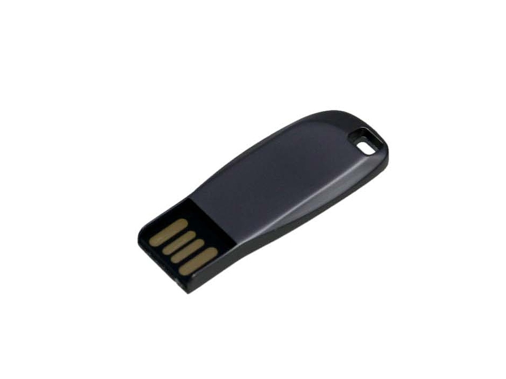 USB 2.0- флешка на 64 Гб компактная с мини чипом и овальным отверстием, серый, металл