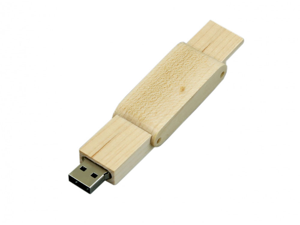 USB 2.0- флешка на 16 Гб прямоугольной формы с раскладным корпусом, белый, дерево
