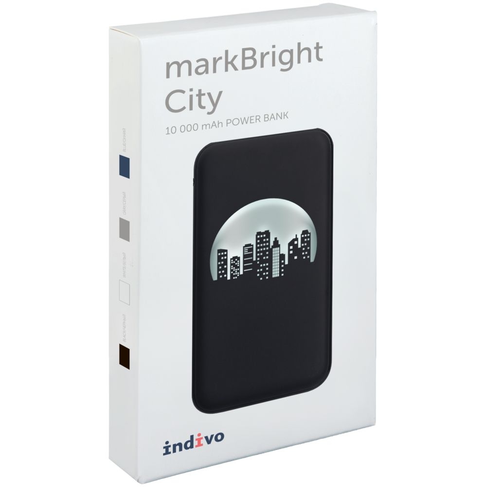 Аккумулятор с подсветкой markBright City, 10000 мАч, черный, черный, soft touch