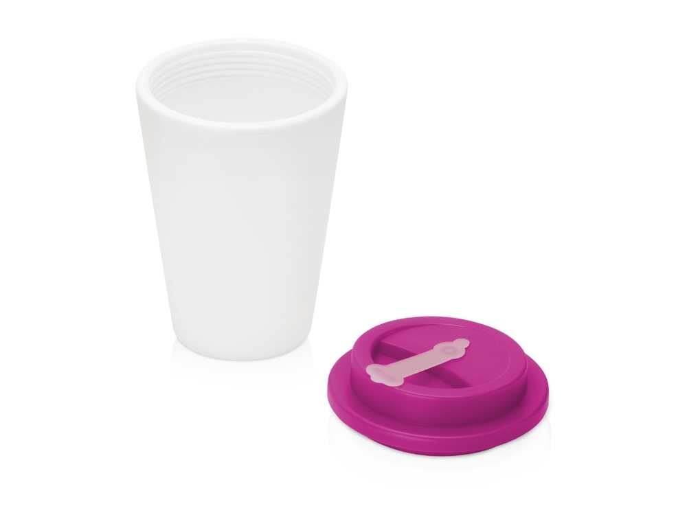 Пластиковый стакан с двойными стенками «Take away», белый, розовый, пластик, силикон