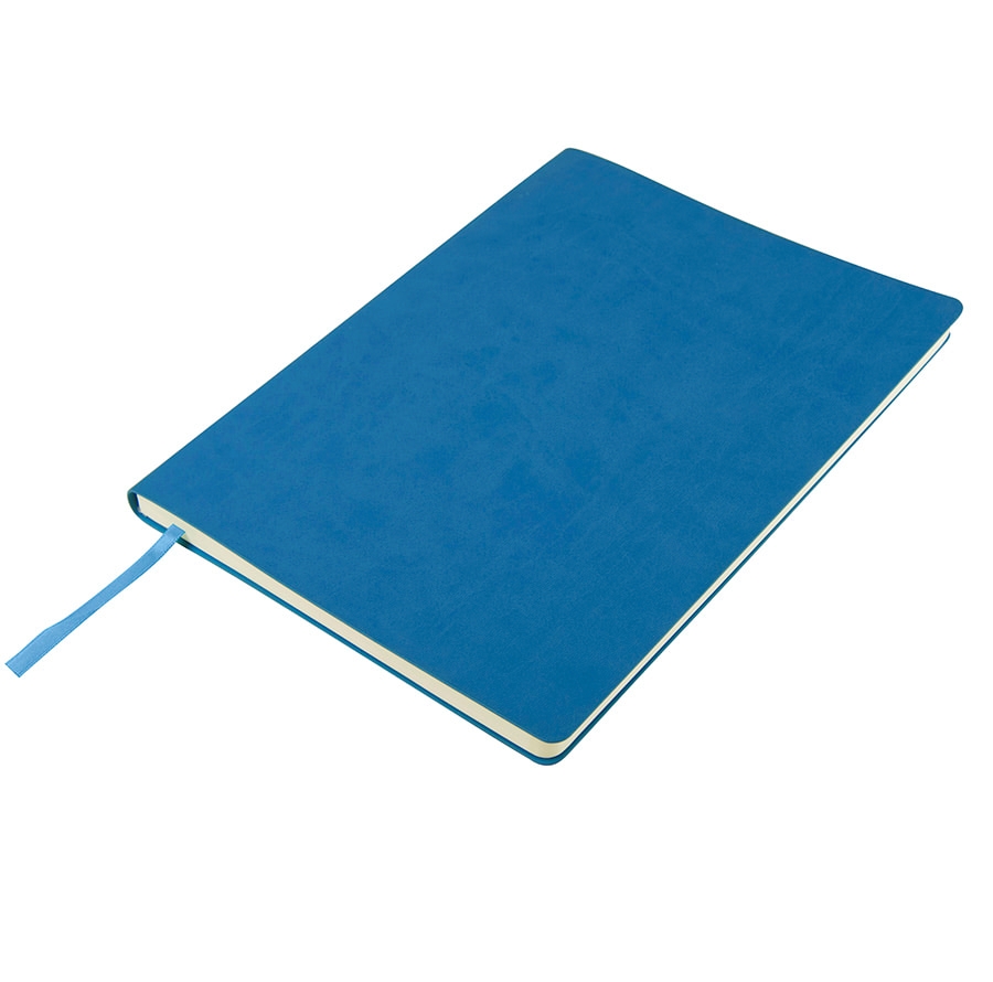 Бизнес-блокнот "Biggy", B5 формат, голубой, серый форзац, мягкая обложка, в клетку, голубой, pu velvet plus
