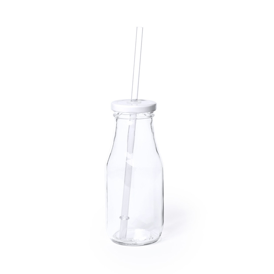 Бутылка ABALON с трубочкой, 320 мл, стекло, прозрачный, белый, прозрачный, белый, стекло, металл