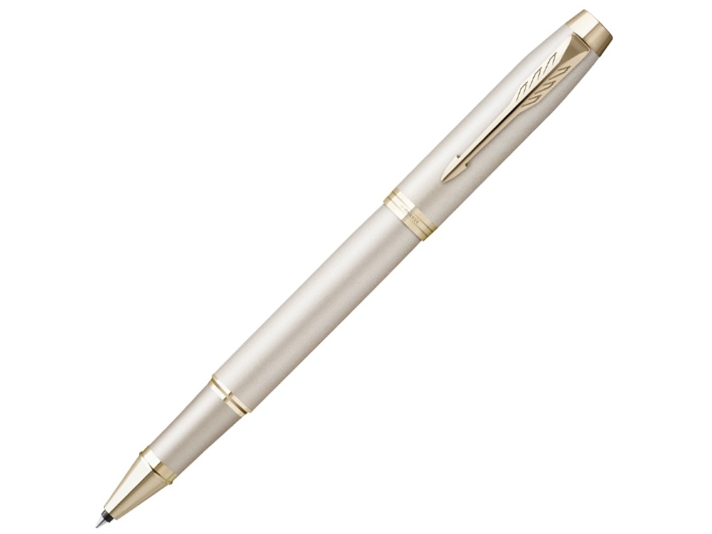 Ручка роллер Parker IM, белый, желтый, серебристый, металл