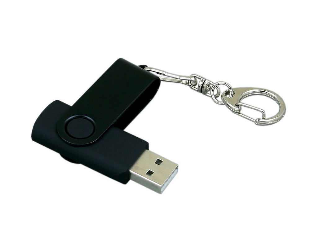 USB 2.0- флешка промо на 16 Гб с поворотным механизмом и однотонным металлическим клипом, черный, пластик, металл
