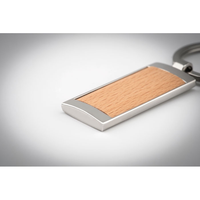 Брелок  для ключей прямоугольн, бежевый, wood+zinc