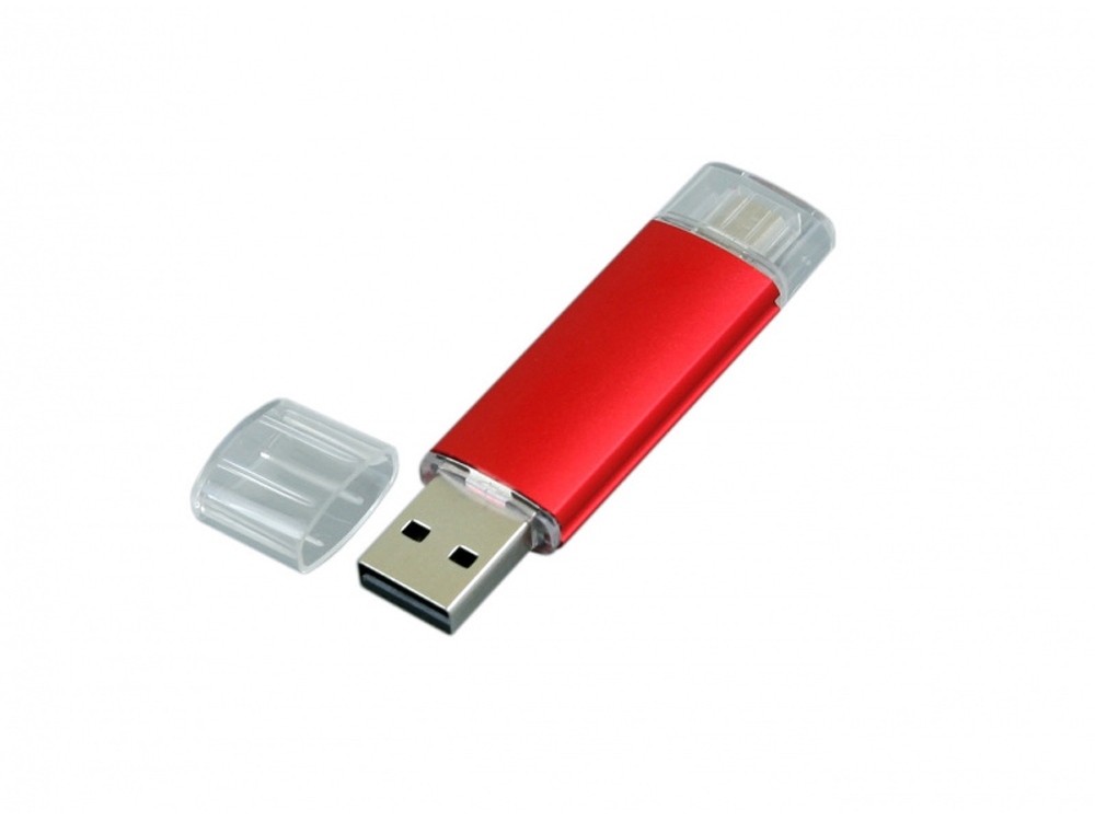 USB 2.0/micro USB- флешка на 16 Гб, красный, металл