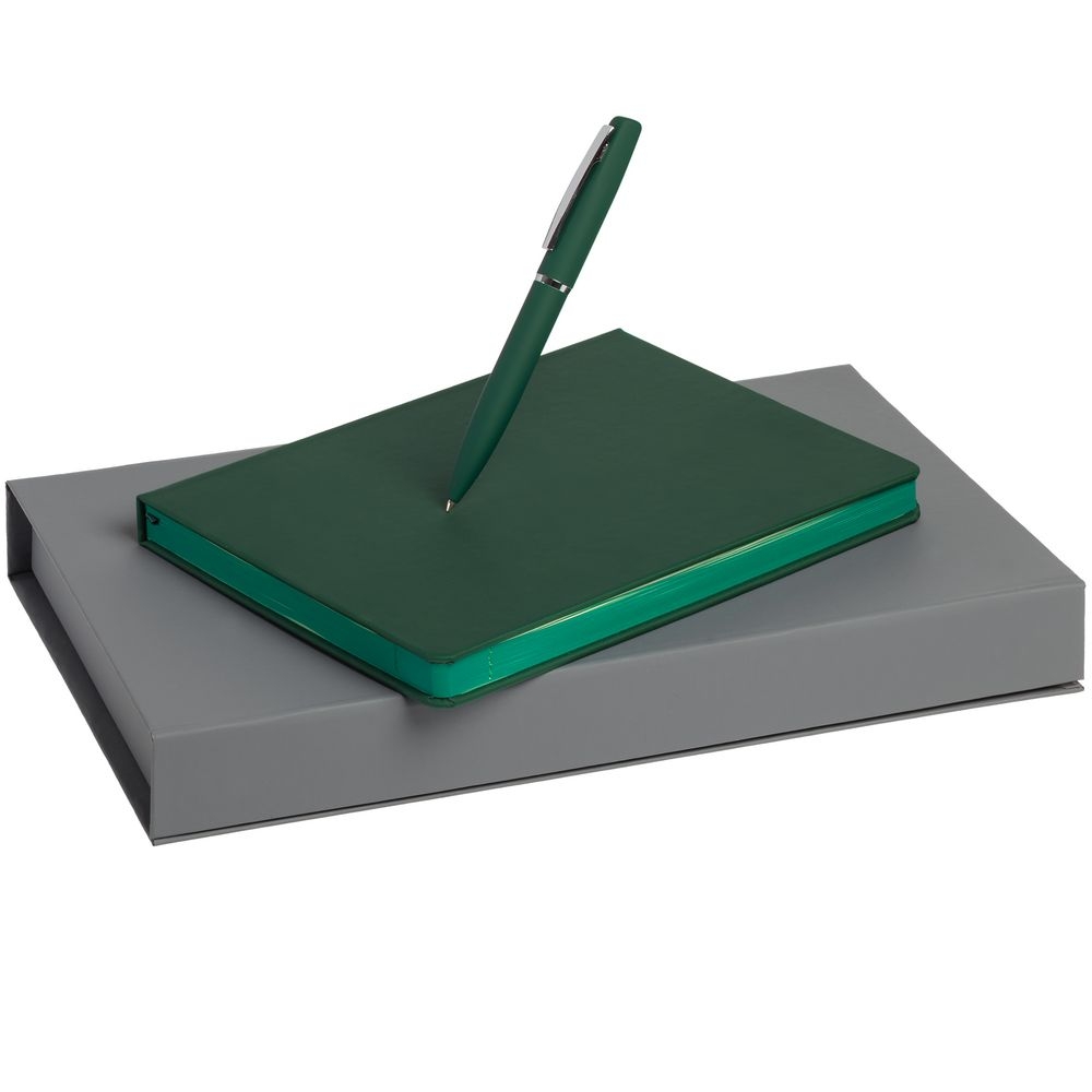 Набор Shall, зеленый, зеленый, ежедневник - искусственная кожа; ручка - металл; покрытие софт-тач; коробка - картон