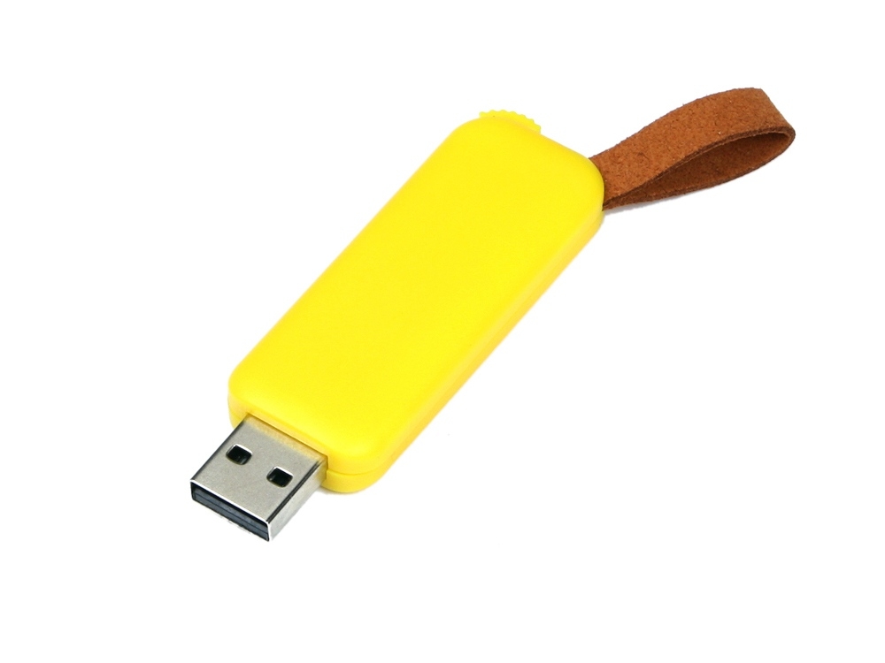 USB 2.0- флешка промо на 16 Гб прямоугольной формы, выдвижной механизм, желтый, пластик