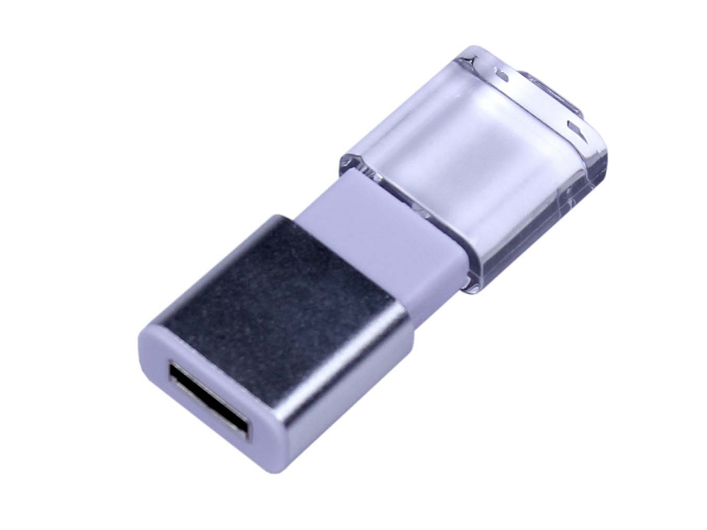 USB 2.0- флешка промо на 16 Гб прямоугольной формы, выдвижной механизм, белый, пластик