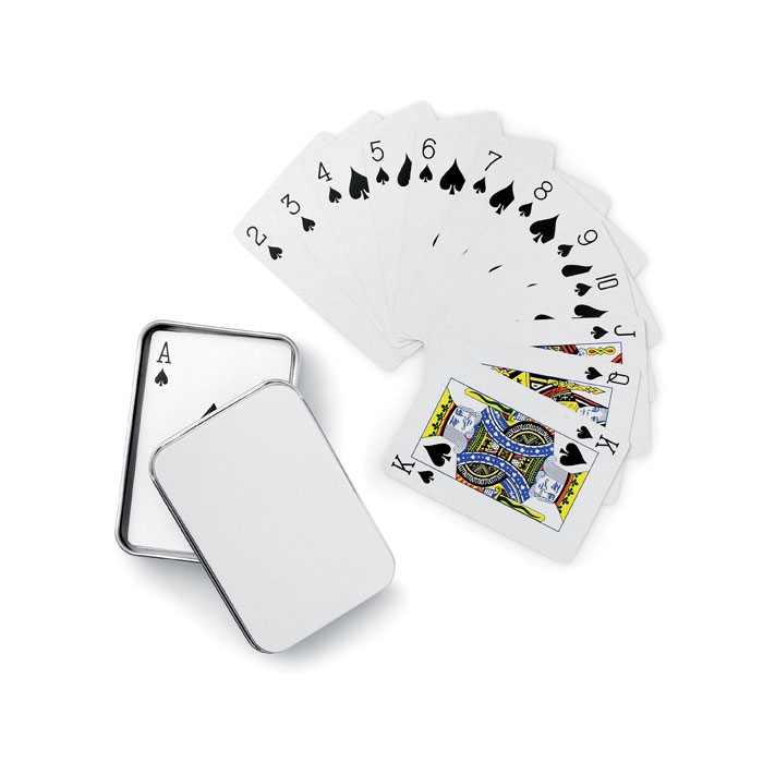 Игральные карты в коробочке, тускло-серебряный, металл