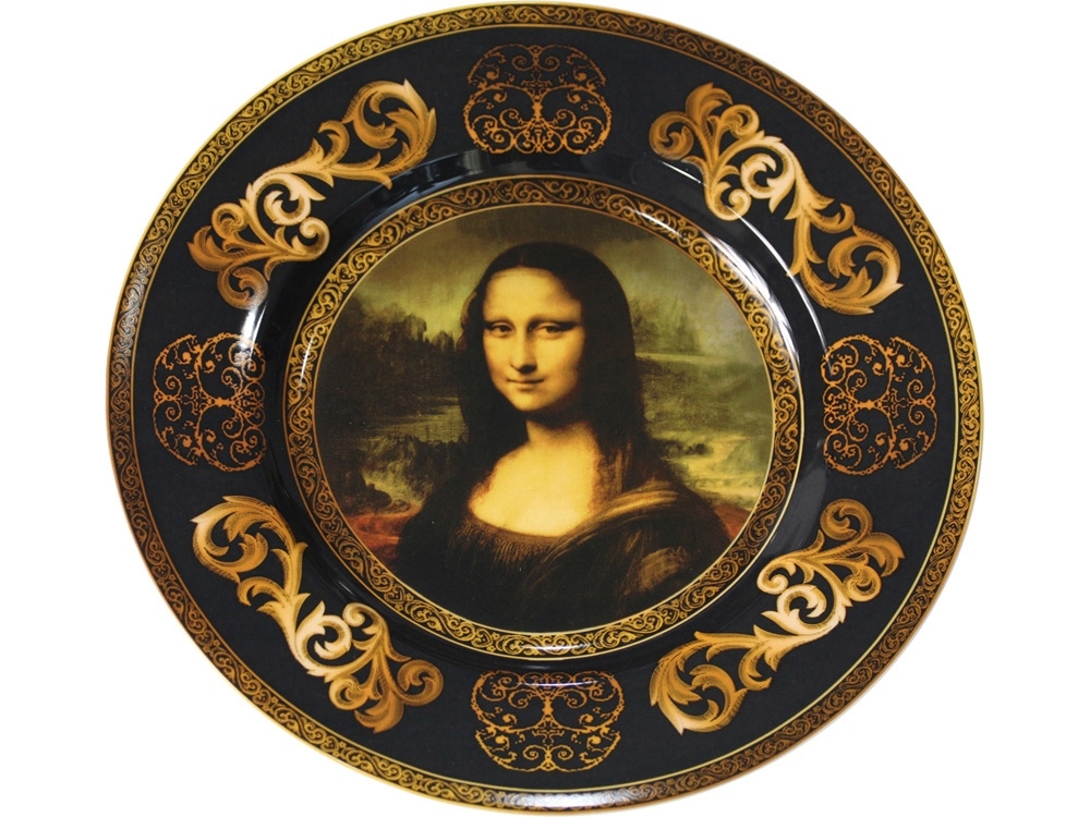 Подарочный набор «Мона Лиза»: блюдо для сладостей, две кружки, черный, желтый, фарфор