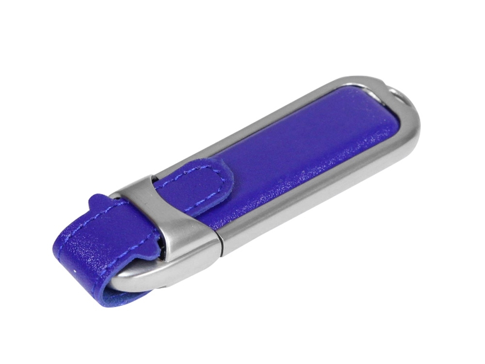 USB 2.0- флешка на 32 Гб с массивным классическим корпусом, серебристый, кожа