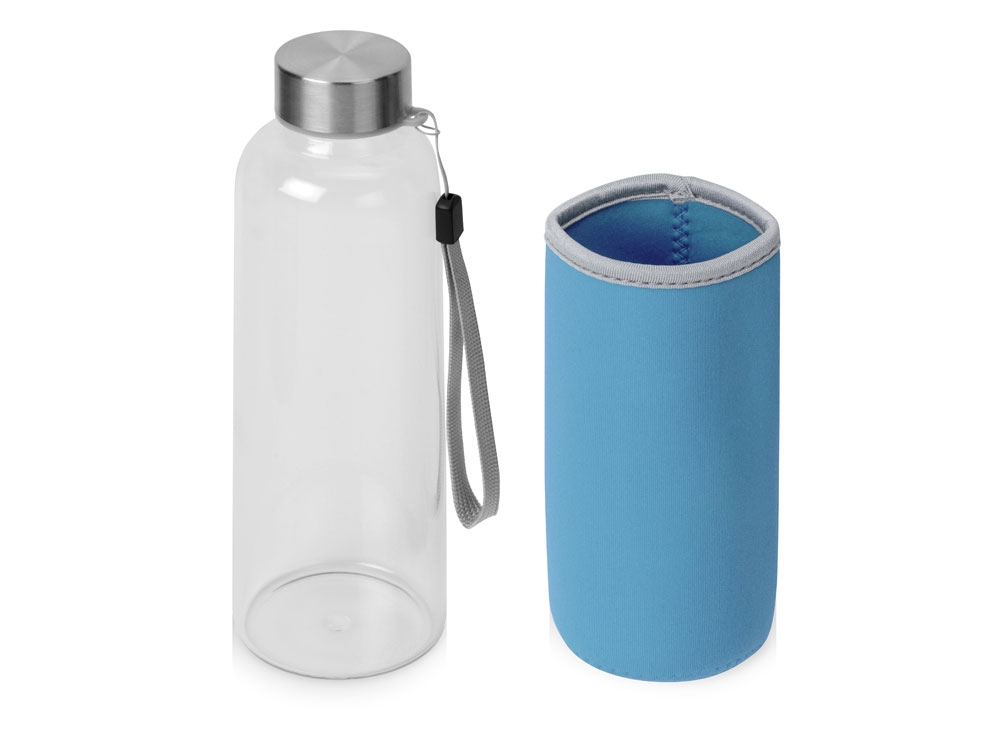 Бутылка для воды «Pure» c чехлом, голубой, прозрачный, неопрен
