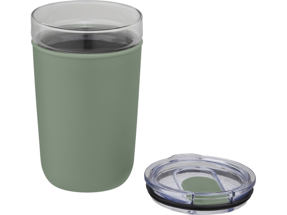 Стеклянная кружка «Bello» с внешней стенкой из переработанного пластика, зеленый, пластик, стекло