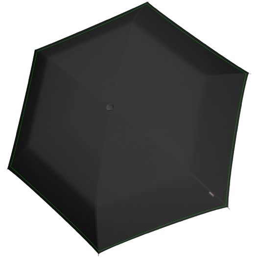 Складной зонт U.200, черный с неоновой петлей, черный, купол - эпонж, спицы - алюминий и фибергласс