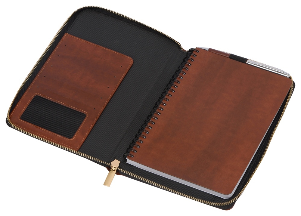 Бизнес-блокнот на молнии А5 «Fabrizio» с RFID защитой, коричневый, кожзам
