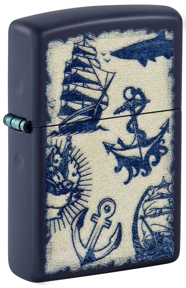 Зажигалка ZIPPO Nautical Design с покрытием Navy Matte, латунь/сталь, синяя, матовая, 38x13x57 мм, синий
