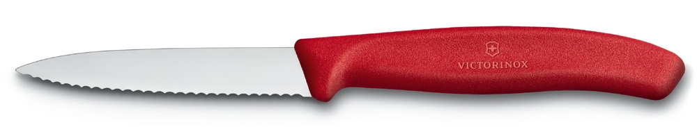 Нож для овощей VICTORINOX SwissClassic, лезвие 8 см с волнистой кромкой, красный, красный, пластик