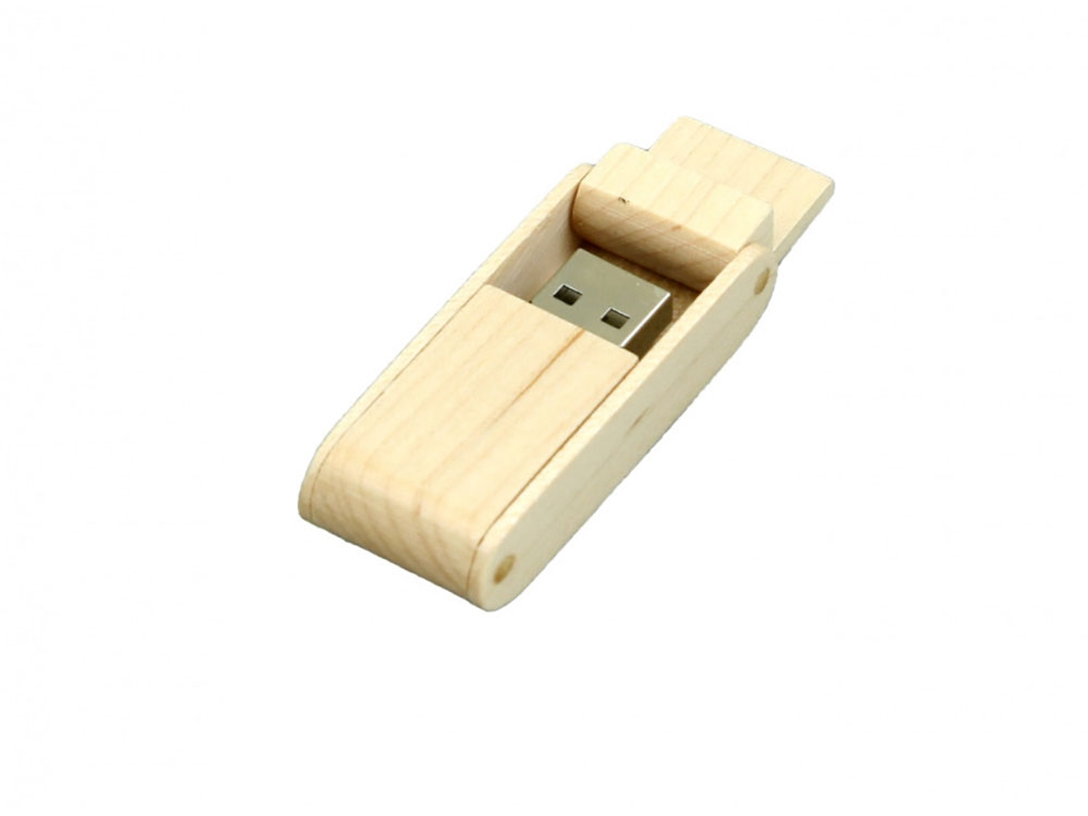 USB 2.0- флешка на 64 Гб прямоугольной формы с раскладным корпусом, белый, дерево