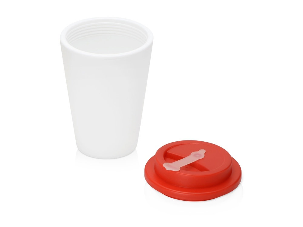 Пластиковый стакан с двойными стенками «Take away», белый, красный, пластик, силикон