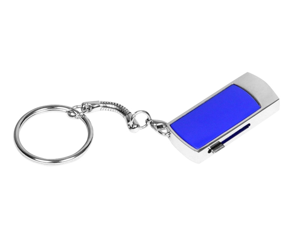 USB 2.0- флешка на 16 Гб с выдвижным механизмом и мини чипом, синий, серебристый, пластик, металл