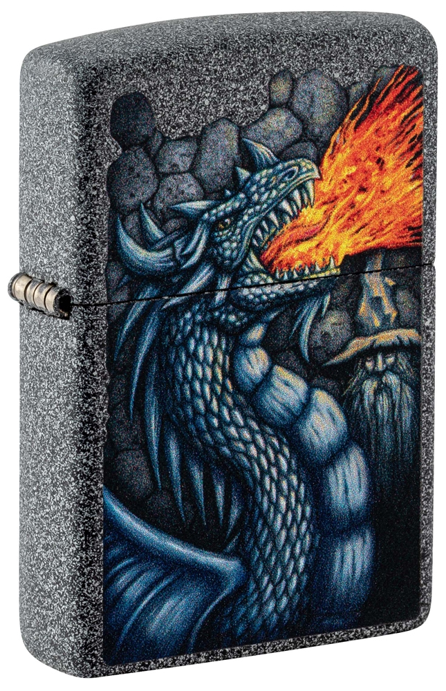 Зажигалка ZIPPO Fiery Dragon с покрытием Iron Stone, латунь/сталь, серая, матовая, 38x13x57 мм, серый