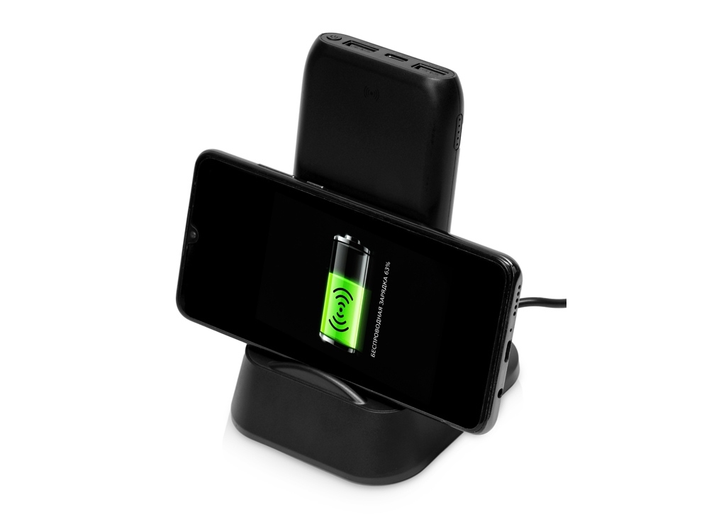 Беспроводное портативное зарядное устройство с зарядной станцией "UnIQ", 10000 mAh, черный, пластик