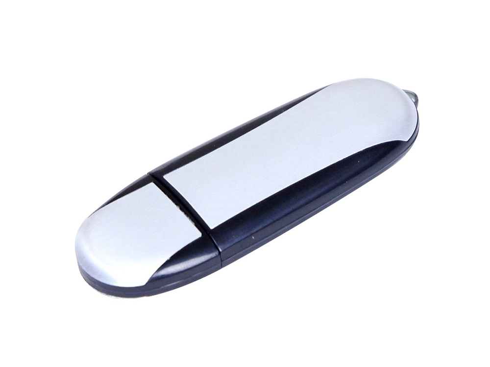 USB 2.0- флешка промо на 32 Гб овальной формы, черный, серебристый, пластик, металл