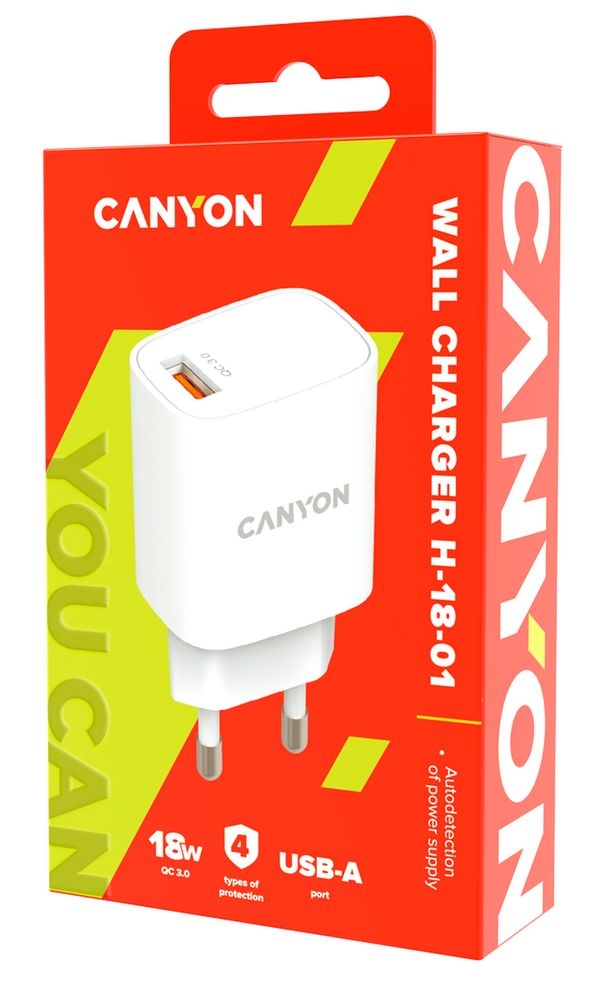 Сетевое зарядное устройство Canyon Quick Charge, пластик