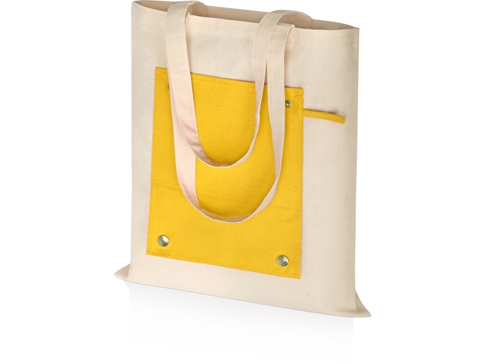 Складная хлопковая сумка для шопинга «Gross» с карманом, 180 г/м2, желтый, хлопок
