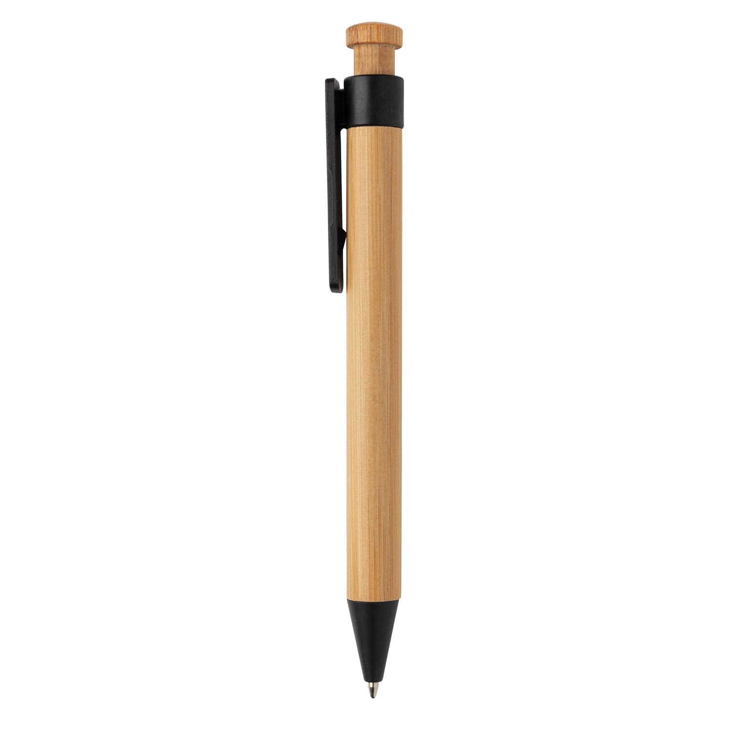 Бамбуковая ручка с клипом из пшеничной соломы, черный, бамбук; волокно пшеничной соломы