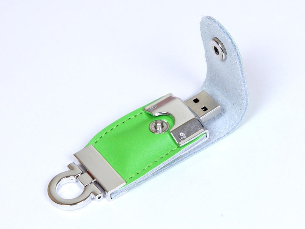 USB 2.0- флешка на 16 Гб в виде брелока, зеленый, кожа