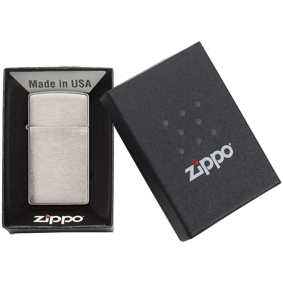 Зажигалка Zippo Slim Brushed, матовая серебристая, серебристый, латунь; сталь