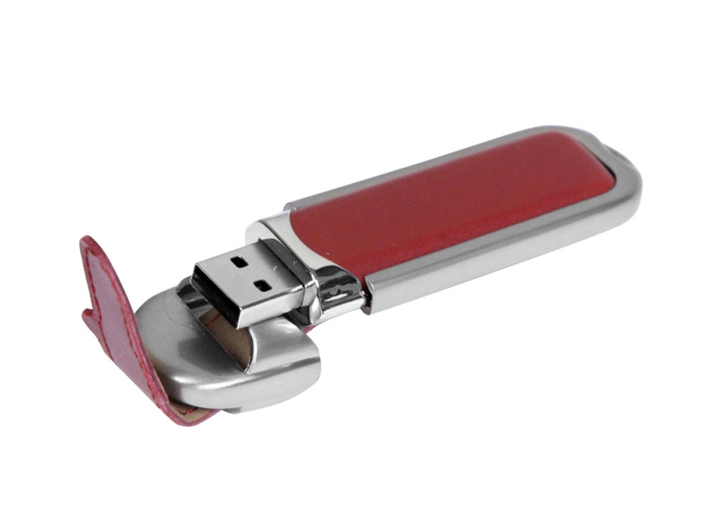 USB 2.0- флешка на 8 Гб с массивным классическим корпусом, коричневый, серебристый, кожа