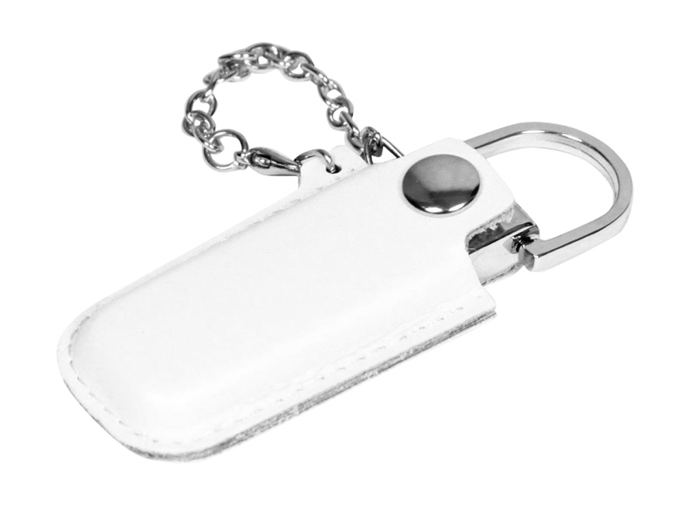 USB 2.0- флешка на 64 Гб в массивном корпусе с кожаным чехлом, белый, серебристый, кожа