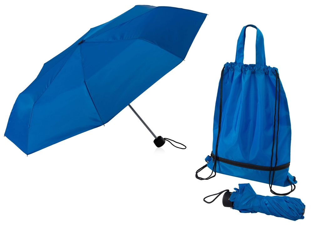 Зонт «Picau» из переработанного пластика в сумочке, синий, полиэстер, soft touch