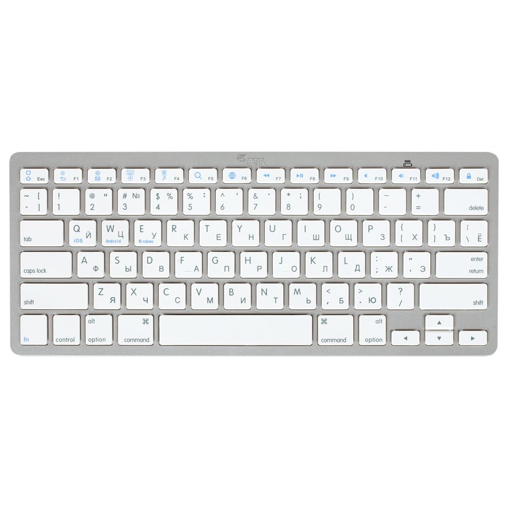 Bluetooth клавиатура, пластик abs (металл серебристый, кнопки пвх белые)