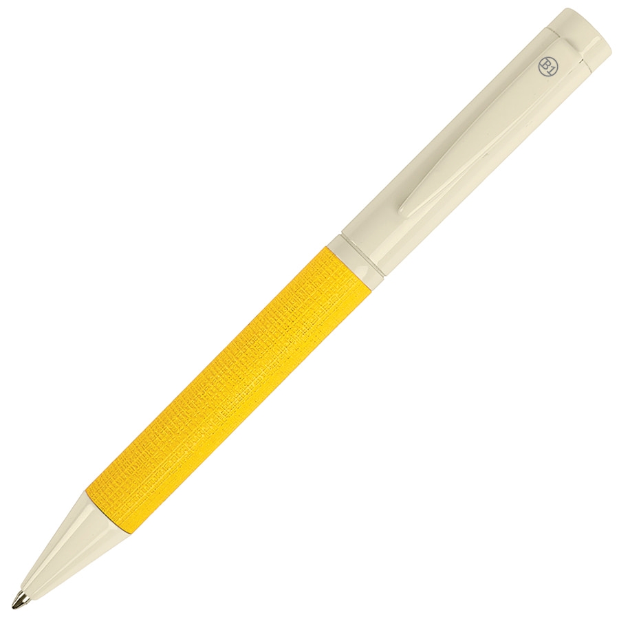 PROVENCE, ручка шариковая, хром/желтый, металл, PU, желтый, латунь, pu